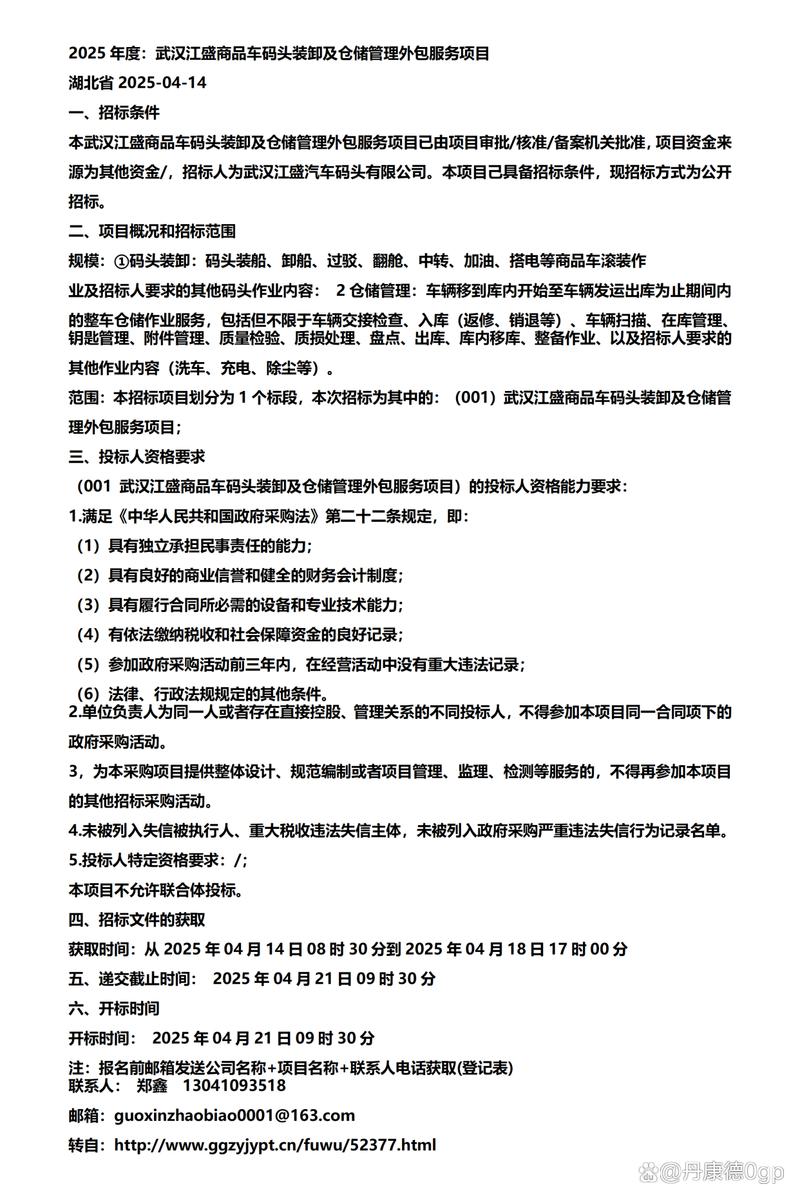 2025年度:武汉江盛商品车码头装卸及仓储管理外包服务项目